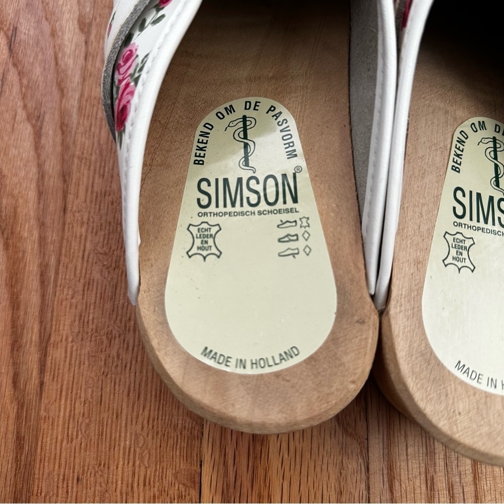 Simson Holland Orthopedic White Floral Leather and Wood Clogs Women’s Size 38 - Picture 7 of 10